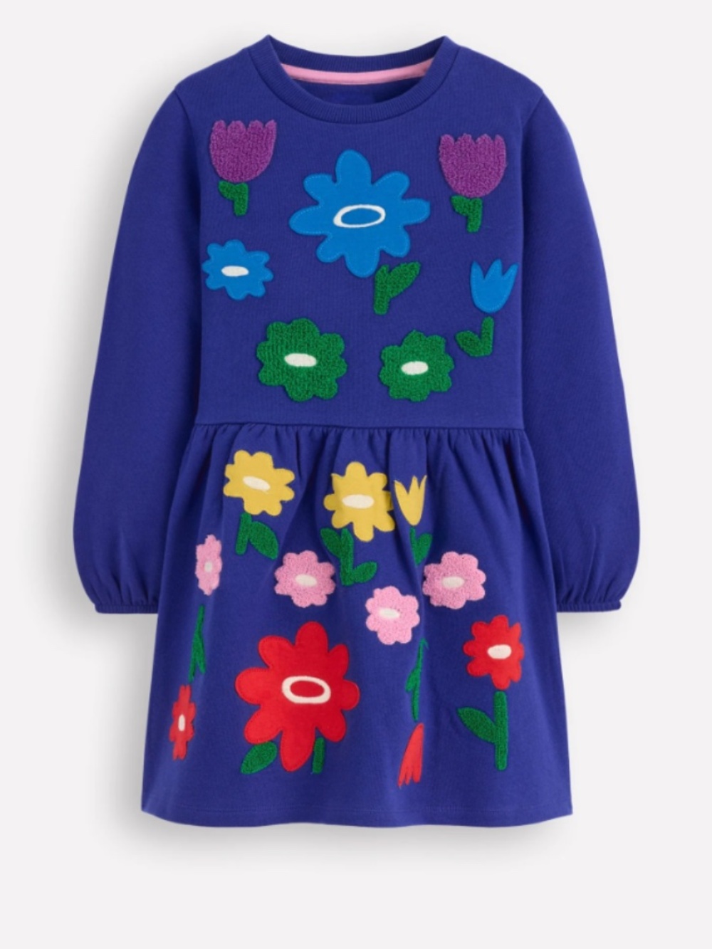 Mini Boden - Sapphire Blue Flowers Appliqué Sweatshirt Dress, Size 8-9y